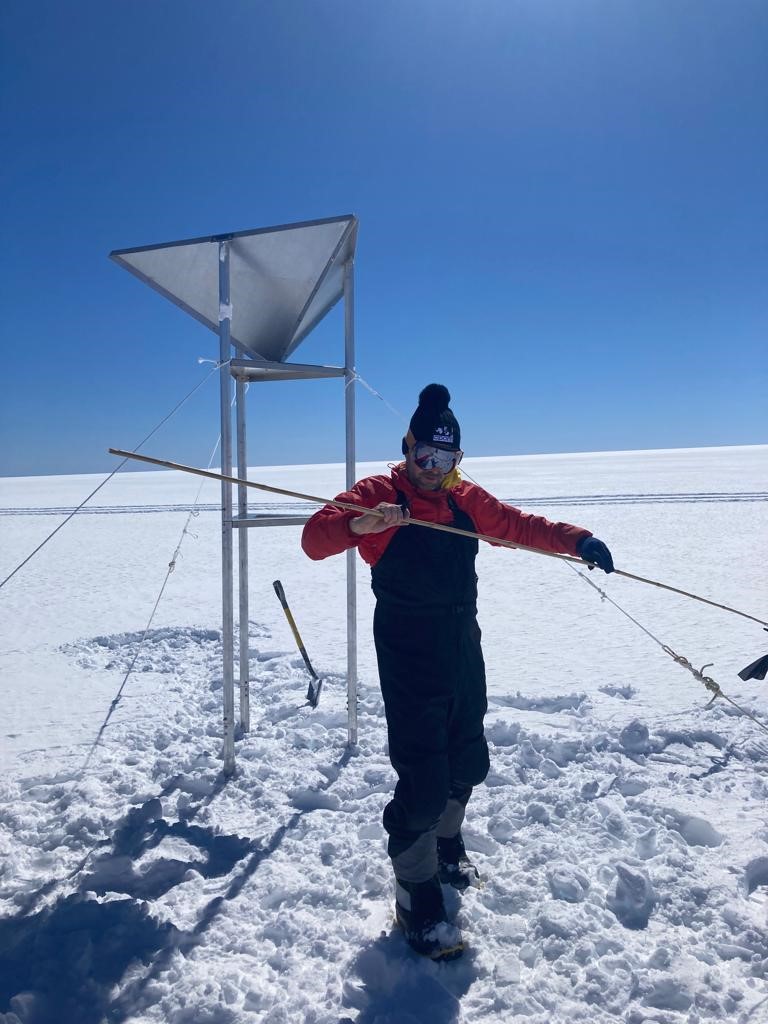 Andy Shepherd preparing corner reflectors on Adelaide Island